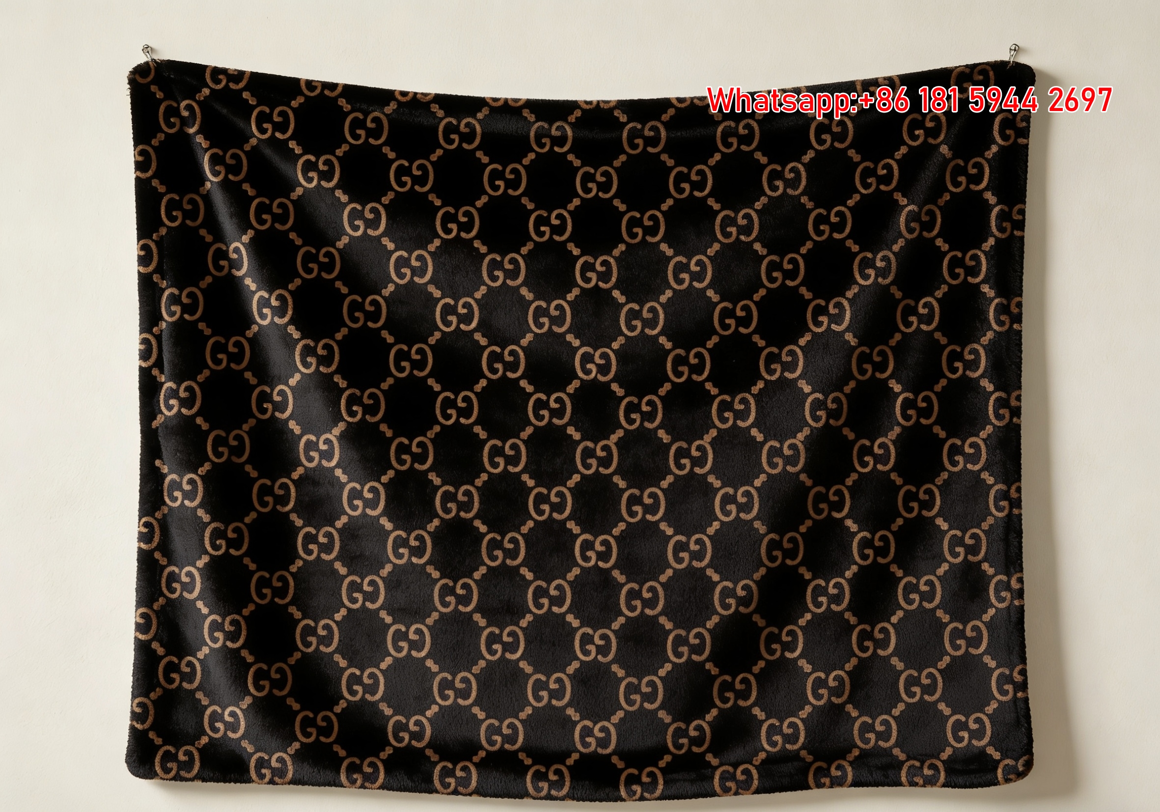 Black & Brown GG Monogram Allover Flannel Fleece Blanket – Wall Hanging Decor Gucci throw blanket IMG_2541